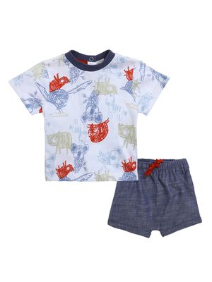 Boys Medium Blue Printed T-Shirt with Short Pants